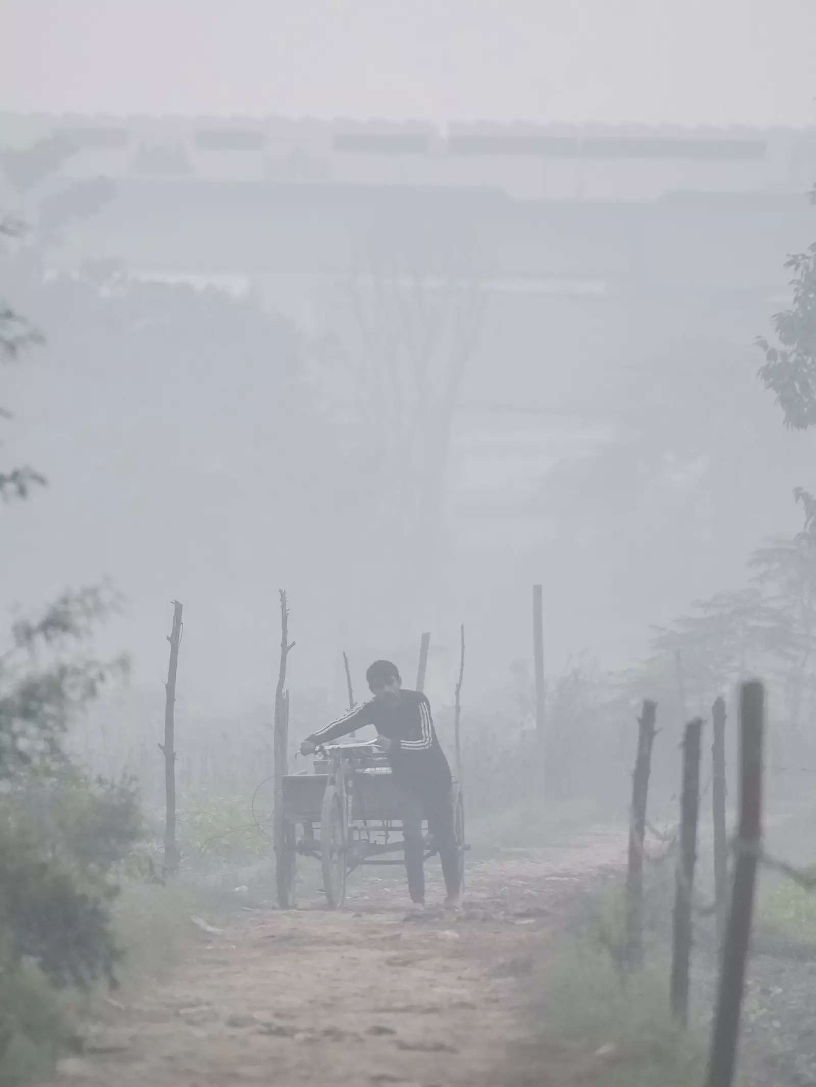 New Delhi A man pulls a car on a winter morning during smog in New Delhi